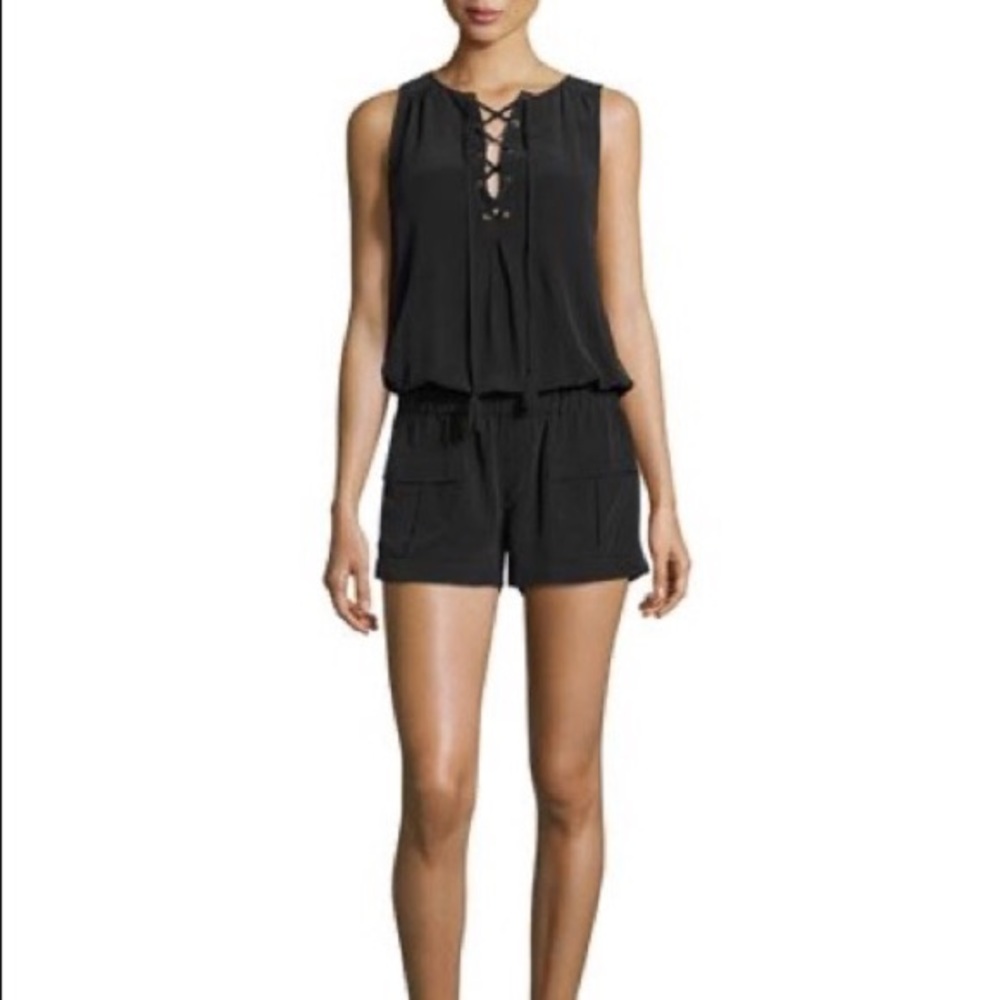 Joie Silk Black Romper with Tassels
